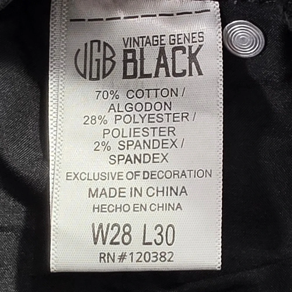 VGB Vintage Genes Black Mens 28x30 Slim Fit French Terry Stretch Denim Jeans